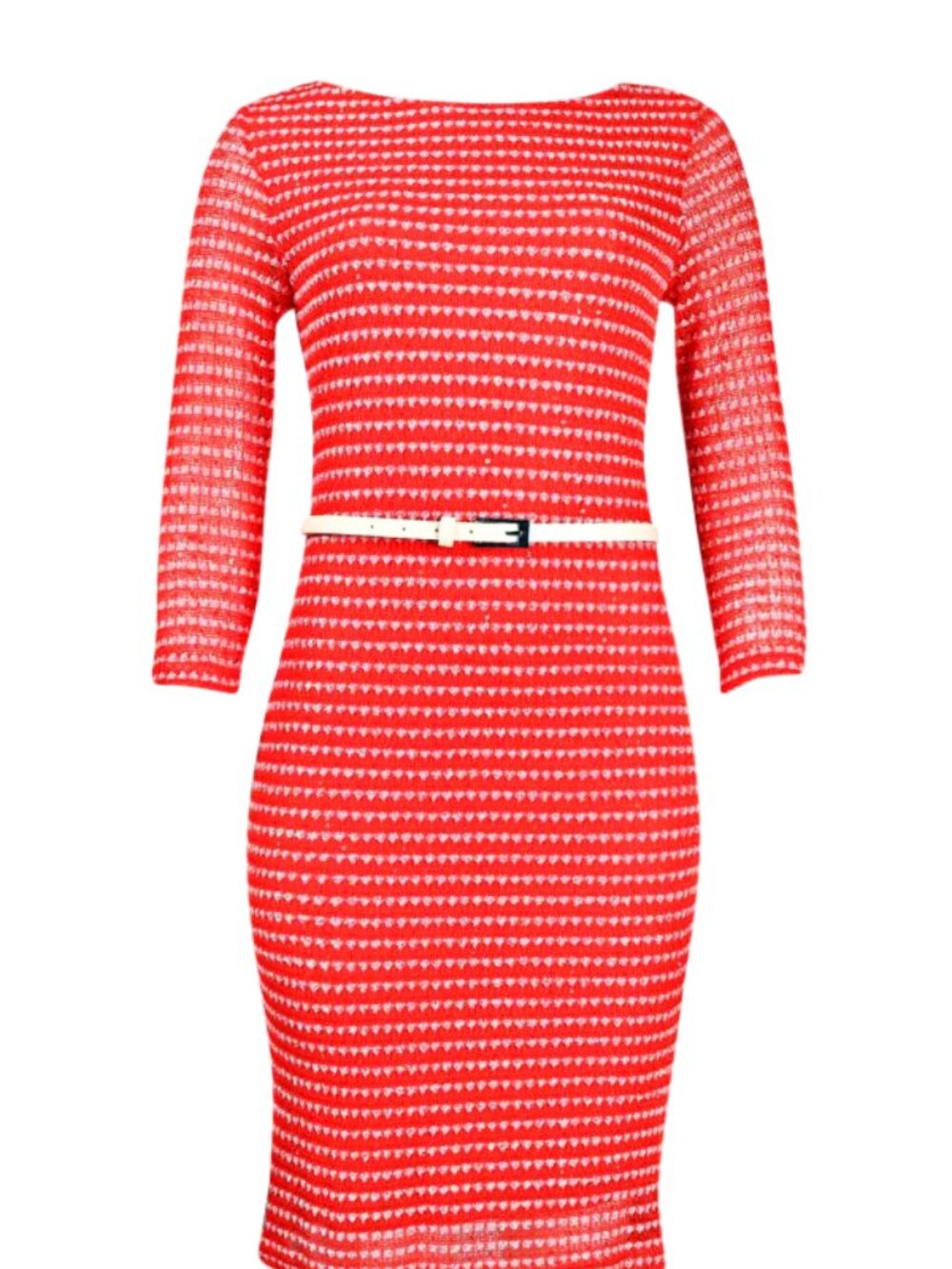 Sharagano 3/4 Sleeve Boat Neck Knit Knee-Length Belted Dress